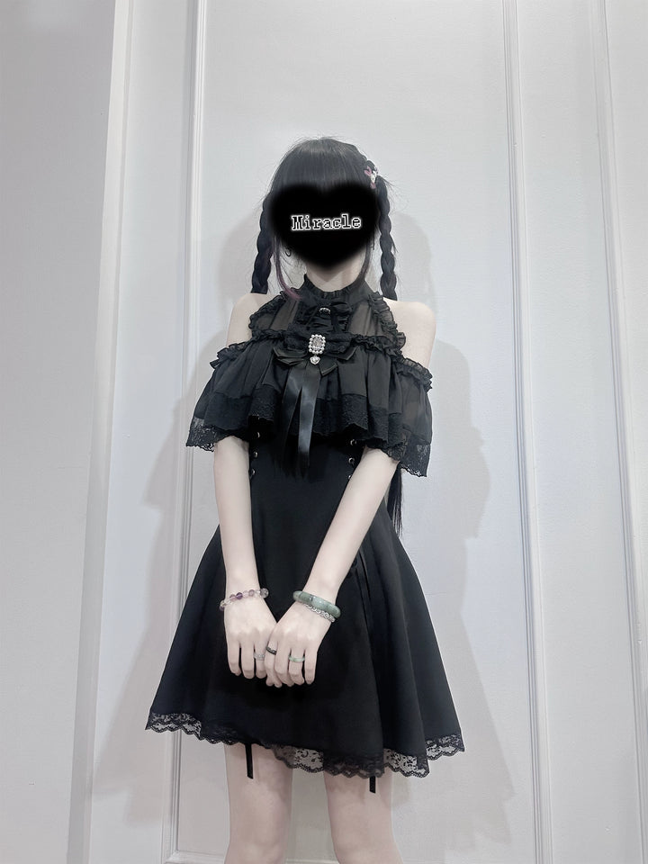 Seiso Kei Open-Shoulder Dress, Lace Details 44745:821863