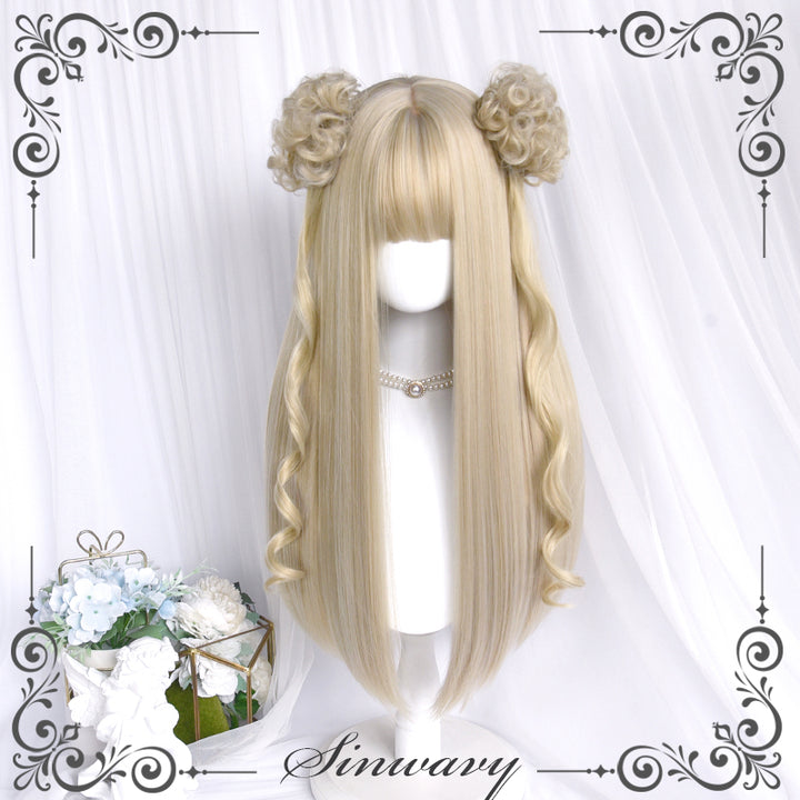 Kawaii Straight Wig with Blunt Bangs Pink Gold Brown 21880:315344