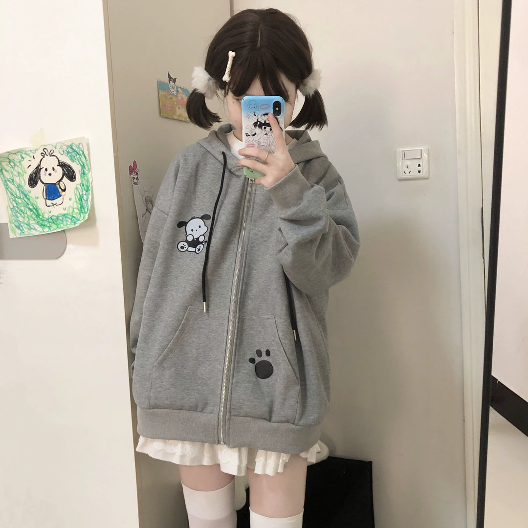 Kawaii Coat Grey Dog Ear Coat Long Sleeve Jacket 39720:645110