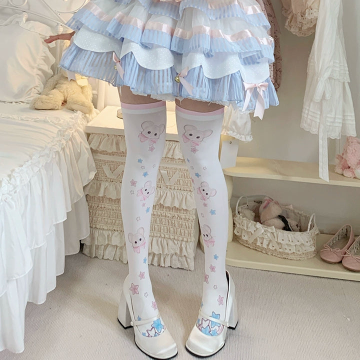 Lolita Stockings Lucky Mouse Print Thigh-high Socks 36576:587888