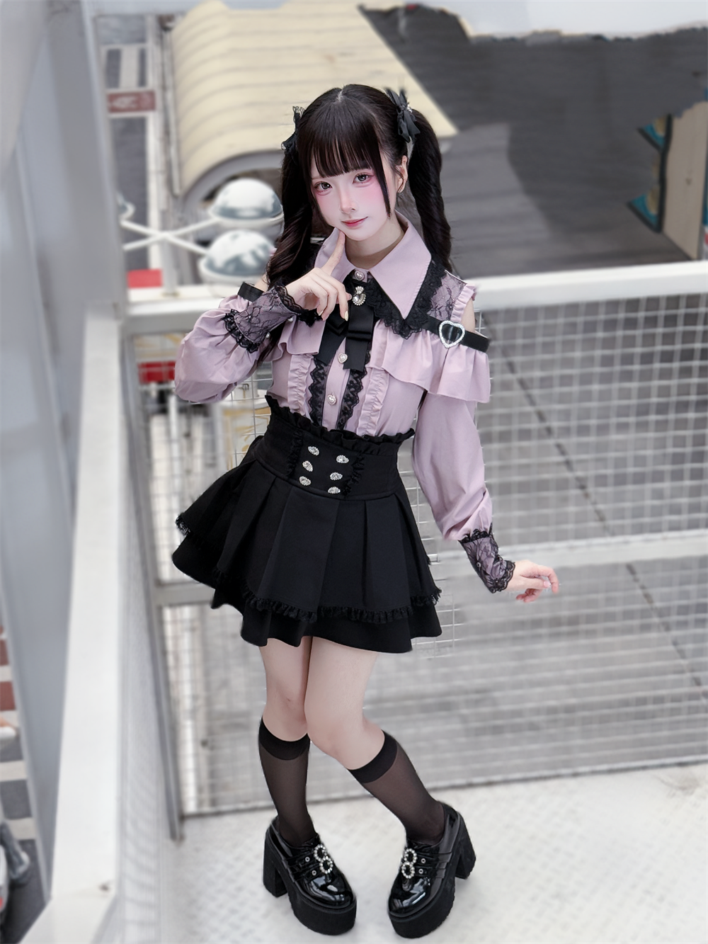 Lace-trimmed Jirai Kei Blouse, Multiple Colors 43878:788246