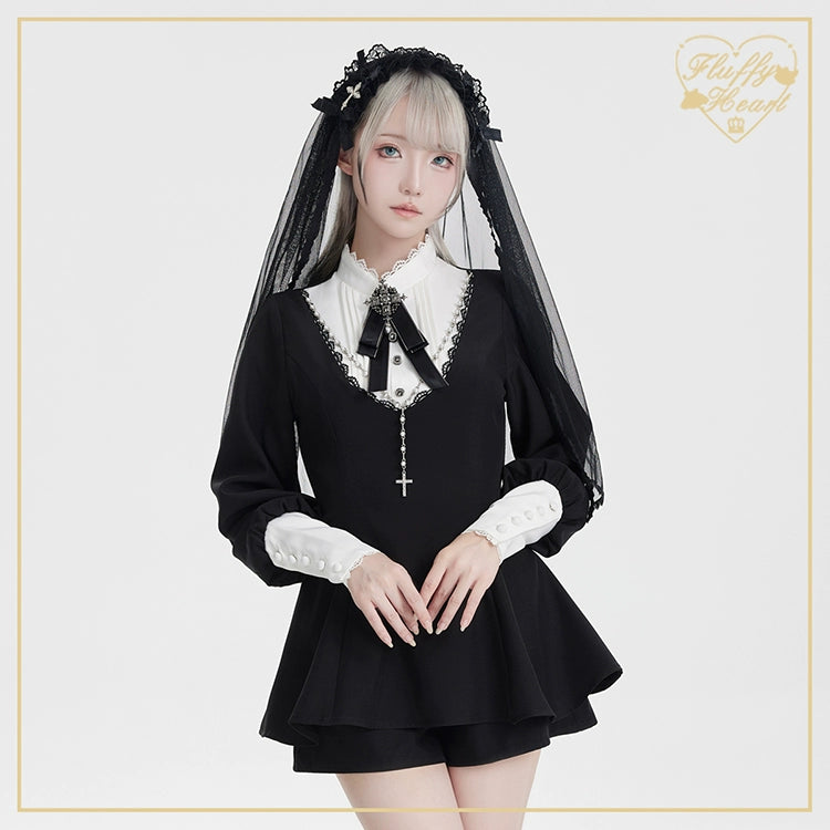 Jirai Kei Set Nun Dress Mutton Sleeve Blouse And Shorts 39042:610076