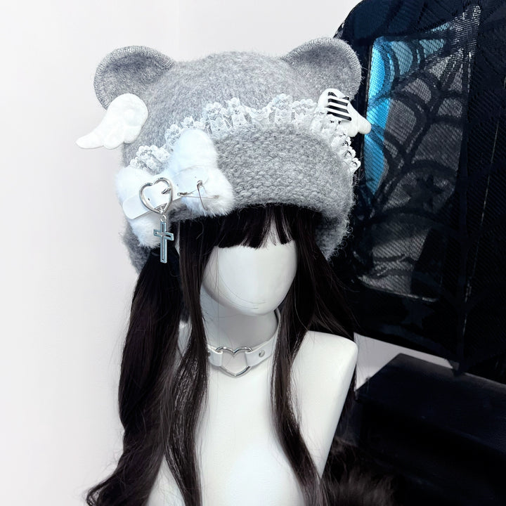 Y2K Knitted Hat Bear Ear Hat Cute Subculture Hat 41738:712274