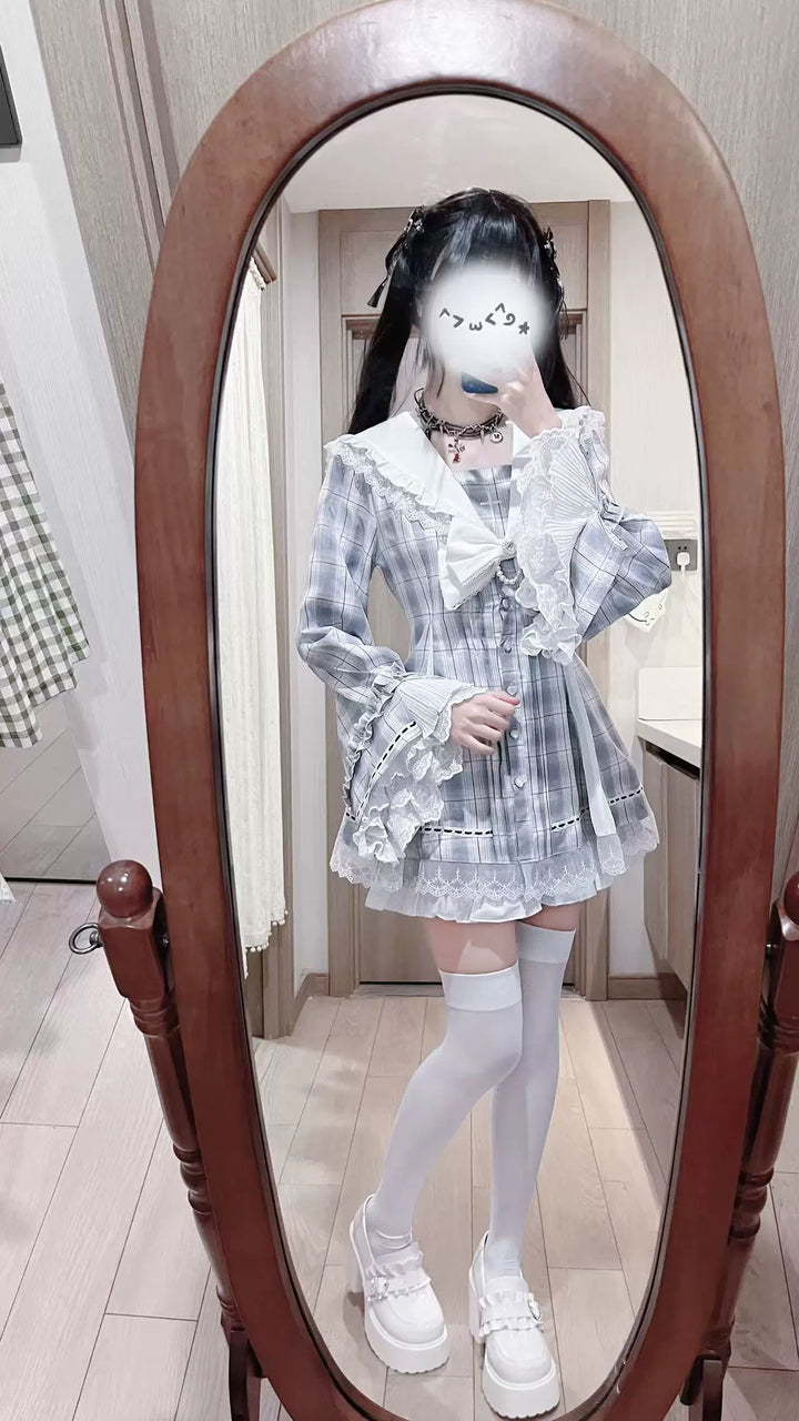 Plaid Jirai Kei Dress Set, Shorts with Side Pockets 44330:805054