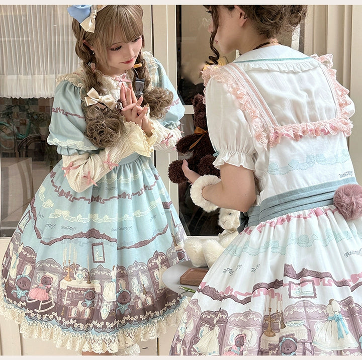 Blue White Lolita Dress Little Bear Embroidered 3-Style Dress 32062:382530 32062:382530