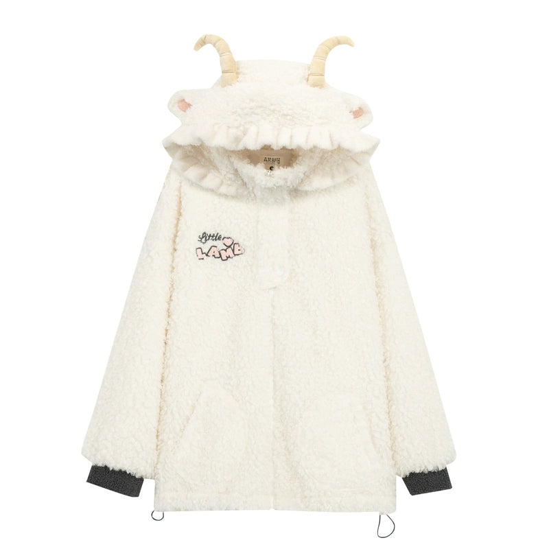 Mori Kei White Winter Jacket Little Sheep Fleece Coat (L M S XL) 22696:328464 (L M S XL) 22696:328464