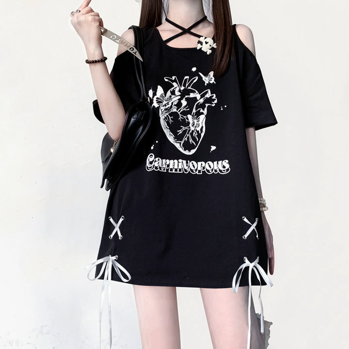 Jirai Kei Shirt Off-Shoulder Short Sleeve T-shirt 35530:495446