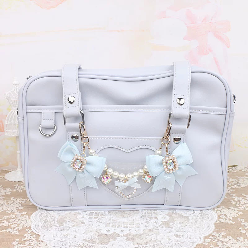 Ryousangata Bag Chain & Bow Charm, Heart-Shaped Rhinestone 45075:839467