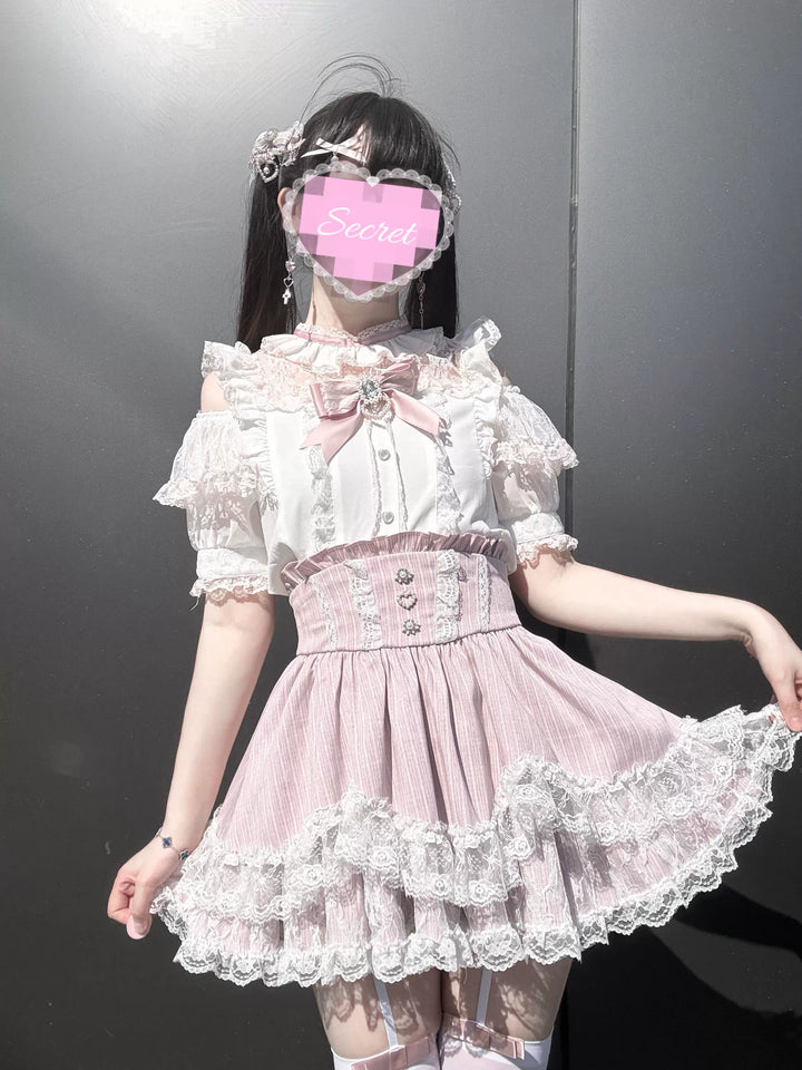 Jirai Kei Open-Shoulder Blouse with Ruffles 45647:857166