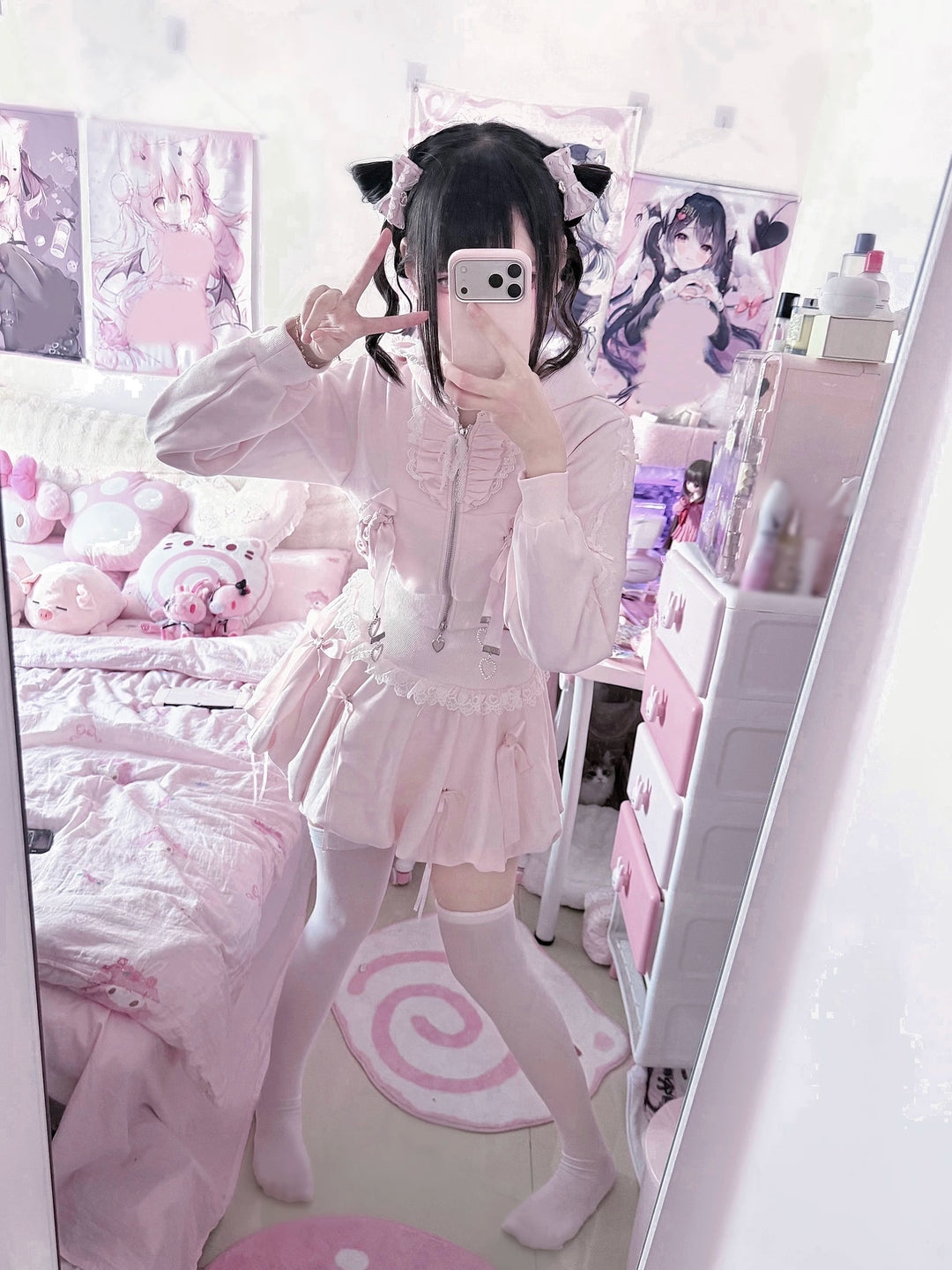 Pink Ryousangata Jacket & Skirt Set, Lace and Ribbon 46112:875224