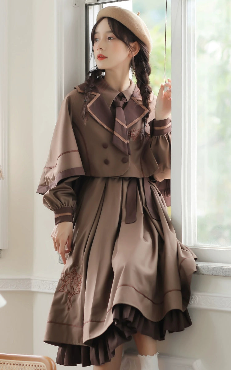 Preppy JK Uniform Dress A-line Princess Dress With Cape Multicolor 42437:761031