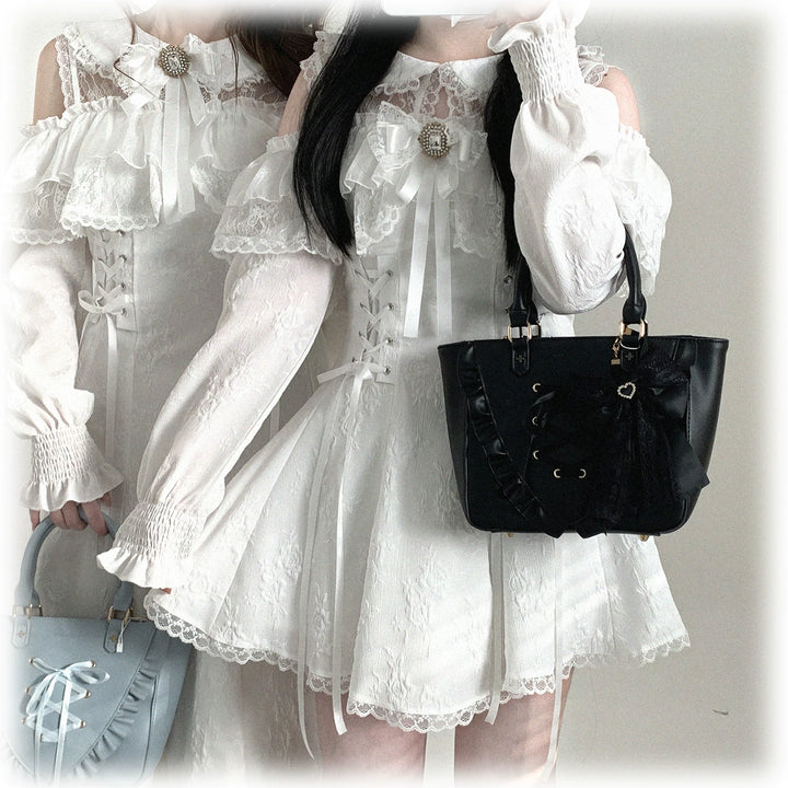 Elegant Long Open-Shoulder Dress, Subtle Floral Pattern 44473:809637