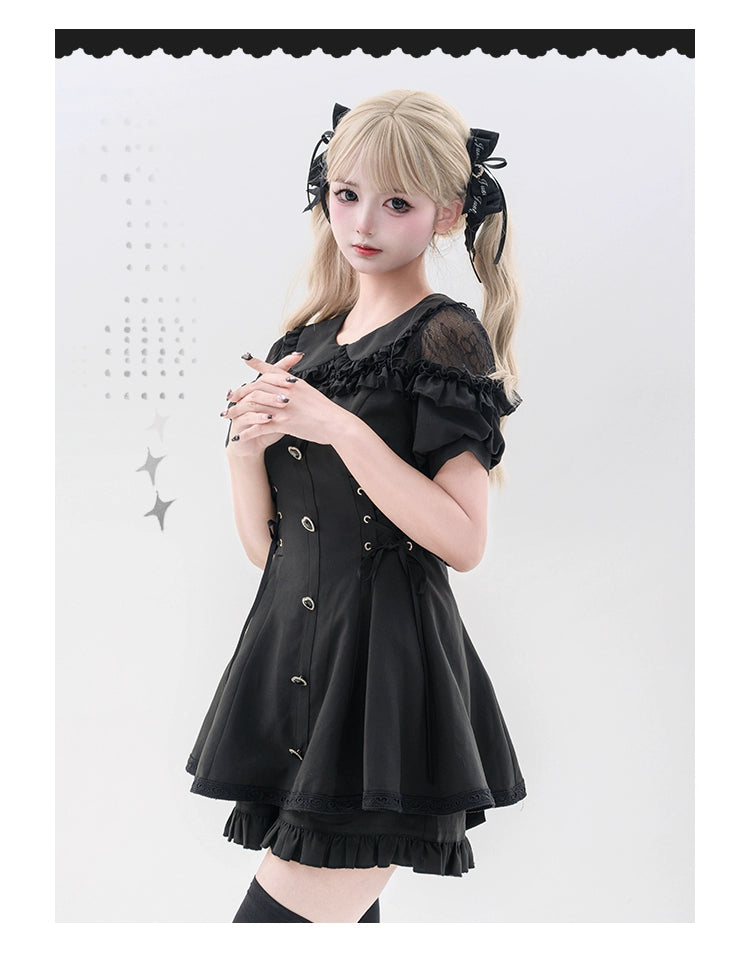 Jirai Kei Dress And Shorts Lace-up Short Sleeve Outfit 37750:565430