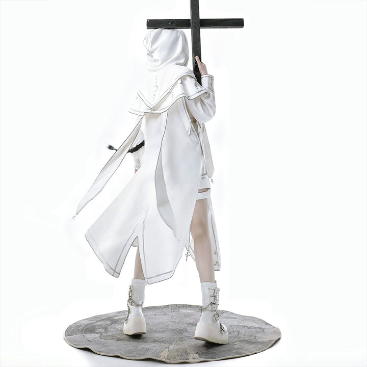 Cyberpunk Cloak Set White Hooded Cloak Top And Shorts 38820:602058