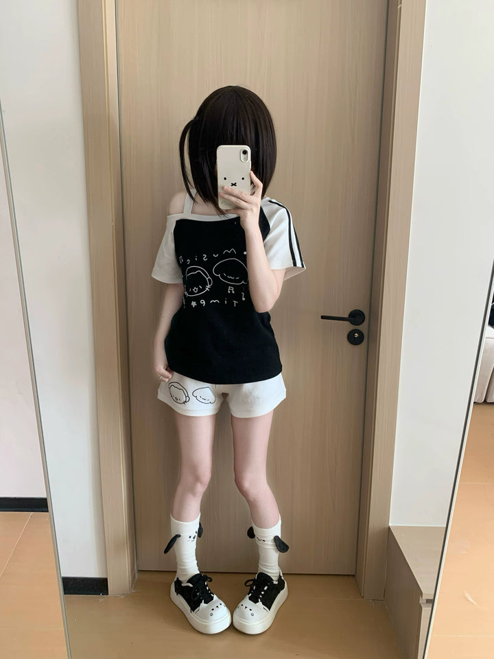 Kawaii Summer Music Time Printed Top & Shorts With Pockets 42904:757280