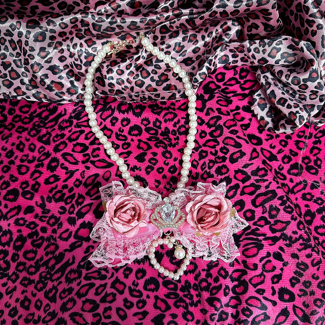 Gyaru Pearl Necklace, Floral or Heart Rhinestone Style 45564:854937