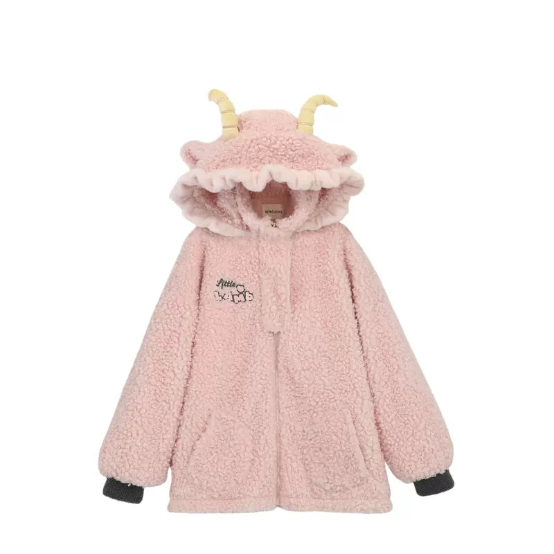 Mori Kei White Winter Jacket Little Sheep Fleece Coat (L M S XL) 22696:569266 (L M S XL) 22696:569266