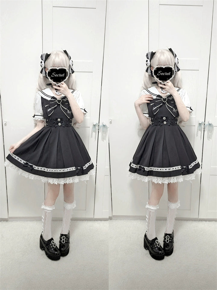 Sailor Collar Jirai Kei Dress With Detachable Bow 42978:760024