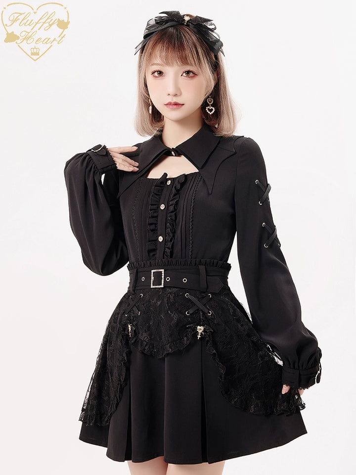 Jirai Kei Black Purple Skirt With Double Layer 21940:350840 21940:350840