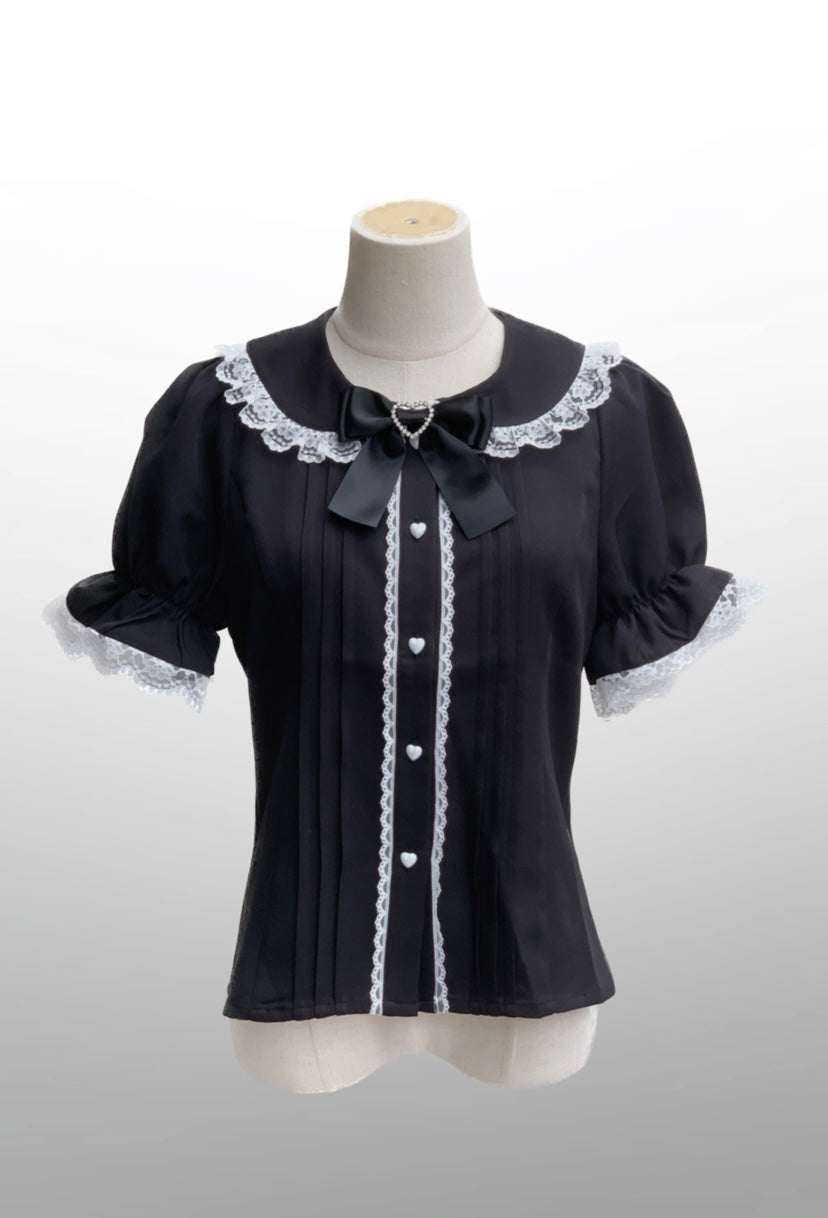 Jirai Kei Black Wine Red Sailor Collar Lace Blouse (L M S / Black) 21726:321090