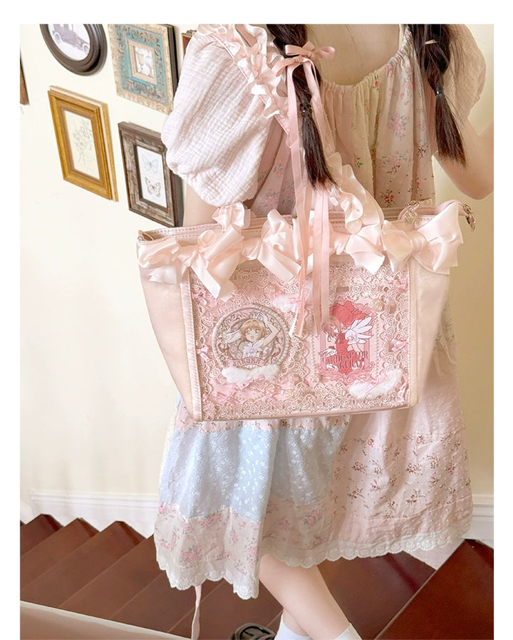 Elegant Satin Ita Bag, Rose-Inspired Ribbon & Clear Window 43230:773270