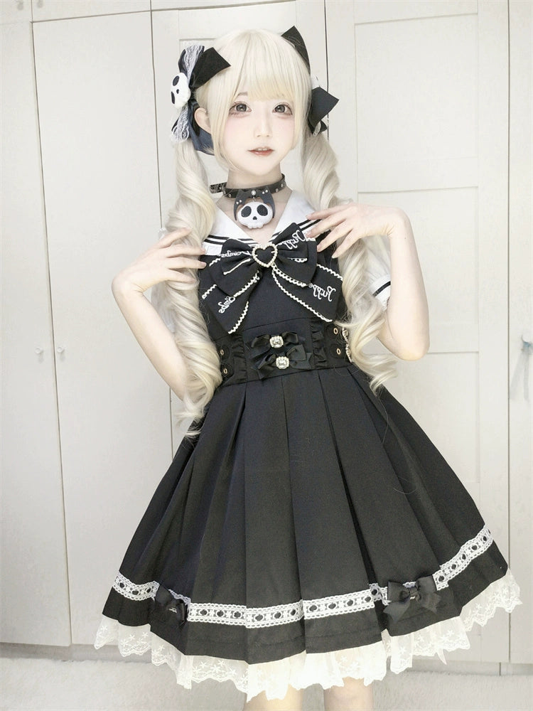 Sailor Collar Jirai Kei Dress With Detachable Bow 42978:760013