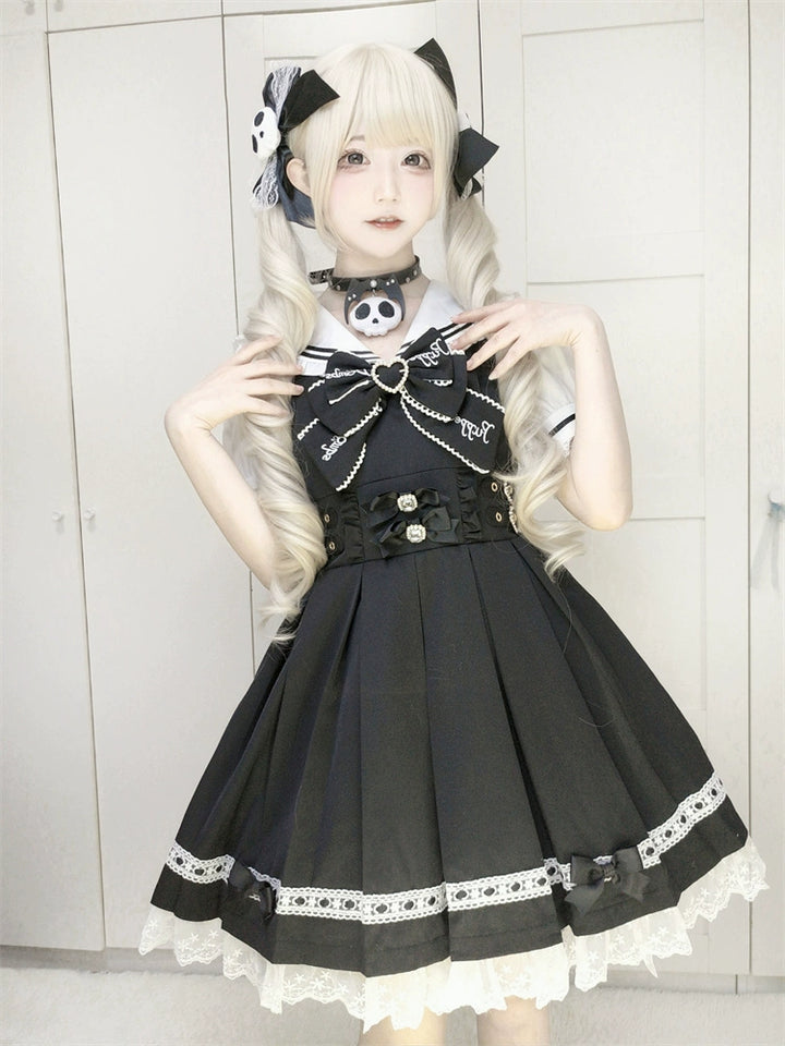 Sailor Collar Jirai Kei Dress With Detachable Bow 42978:760013