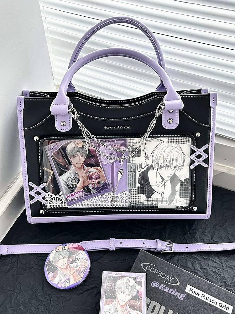 Y2K Square Shaped Ita Bag, Clear Window & Star Chain 45418:848141