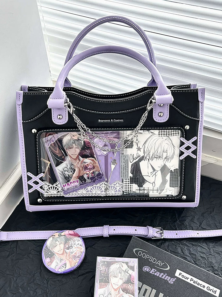 Y2K Square Shaped Ita Bag, Clear Window & Star Chain 45418:848141
