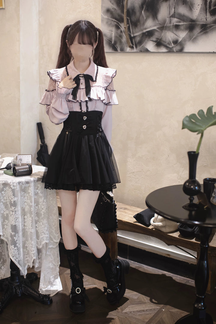Seiso Kei Pink Blouse & Mermaid Skirt, Lace & Ruffles 45933:870755