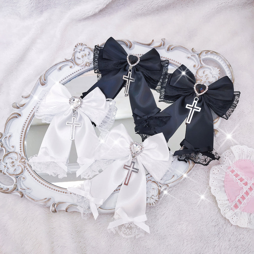 Jirai Kei Hair Pin Rhinestone Hair Clip Bow Lolita Headdress (White) 34614:482222