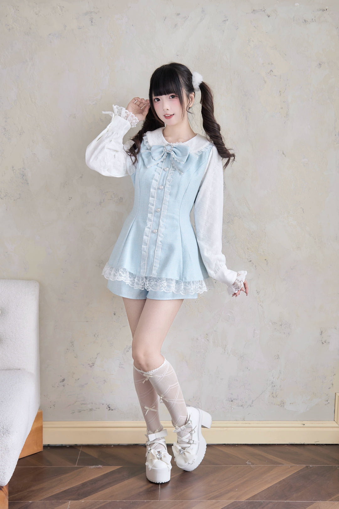 Jirai Kei Dress Set Water Blue Dress And Shorts Set 41436:700022