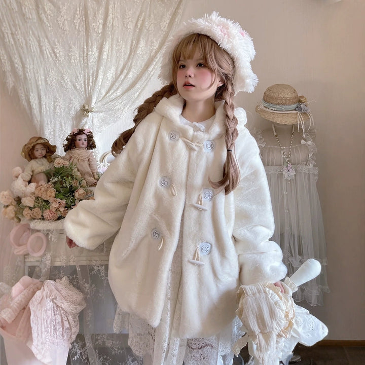 Sweet Lolita Coat Winter Fleece Hooded Coat Bunny Ears 41068:685712