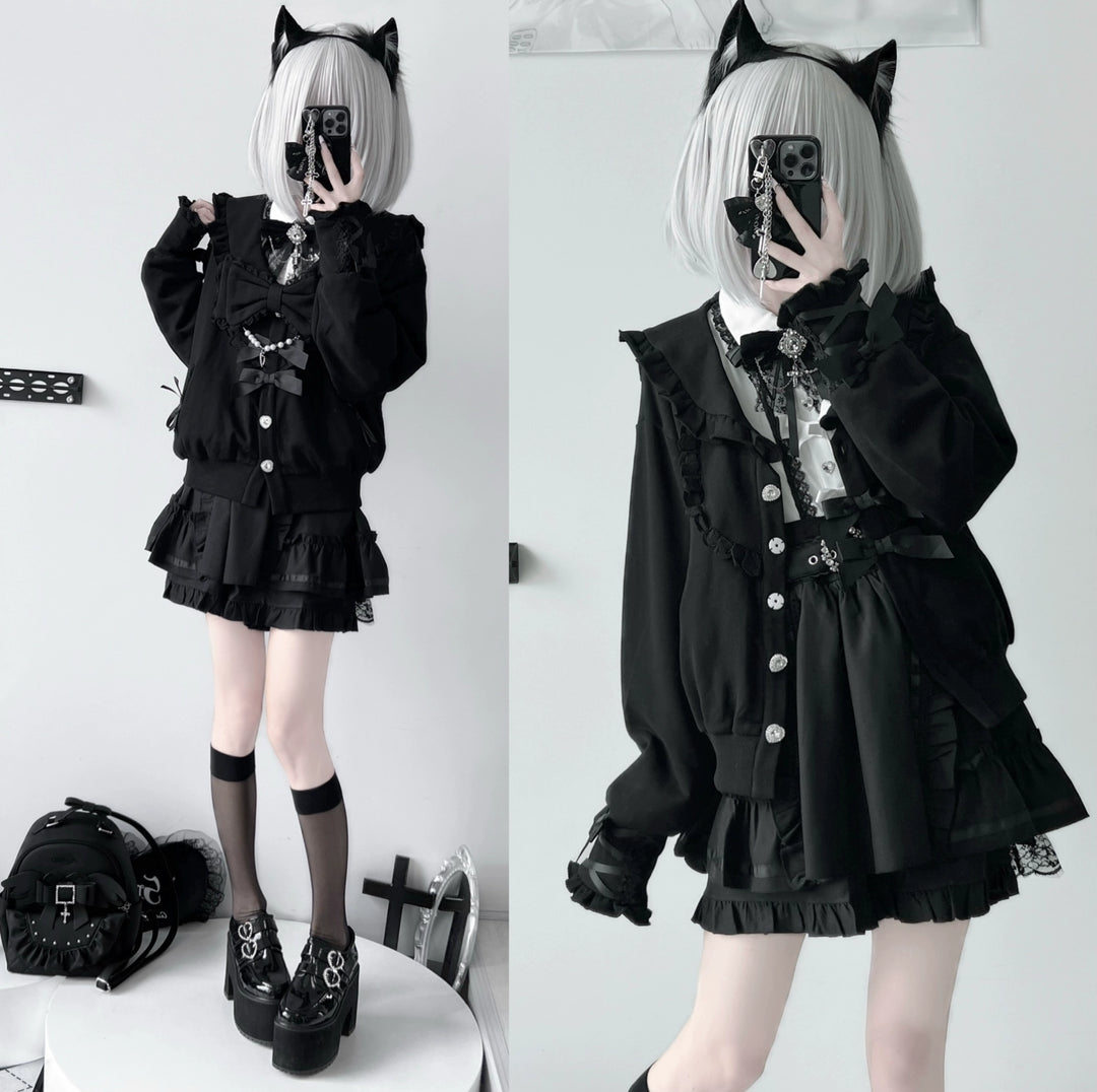 Jirai Kei Jacket Sailor Collar Coat Lace Bow Knot Jacket 42148:728533