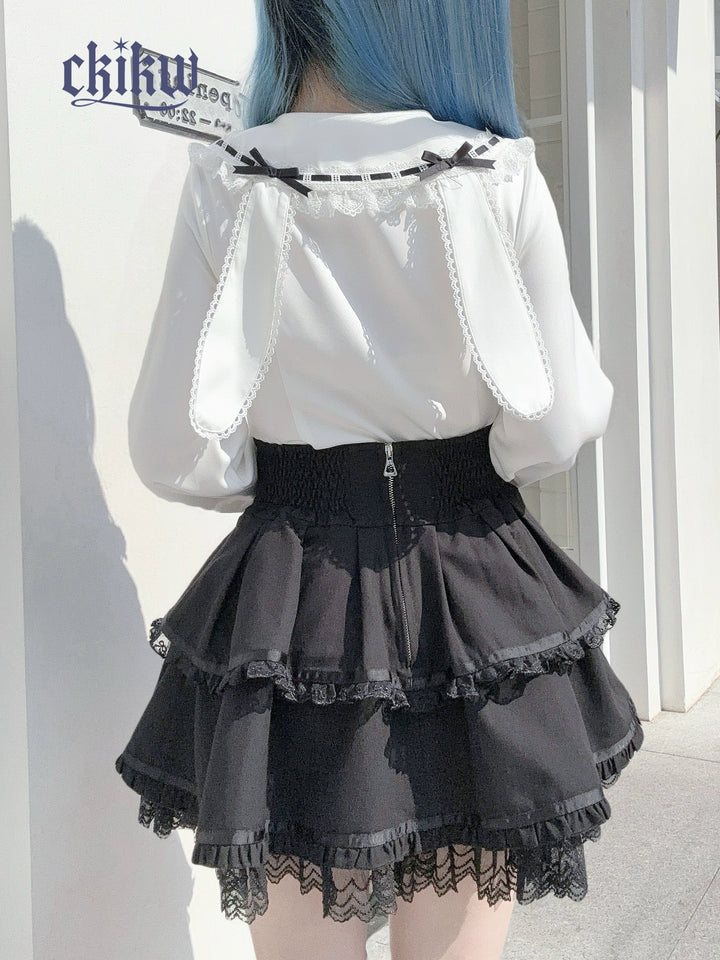 Long Sleeve Ryousangata Blouse, Bunny Eared Collar 43862:787684