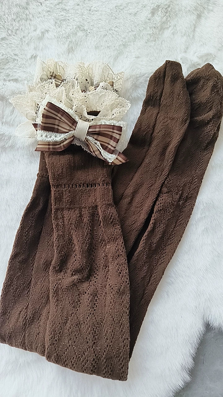 Asymmetrical Layering Pantyhose Sock Set, Bows and Lace 45358:850845