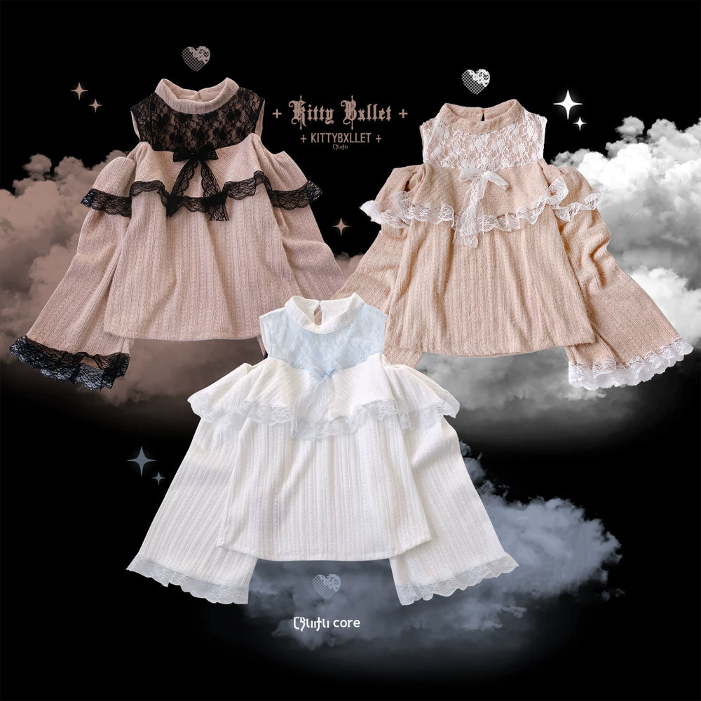 Soft Plush Ryousangata Sweater, Lace Details 44470:810630