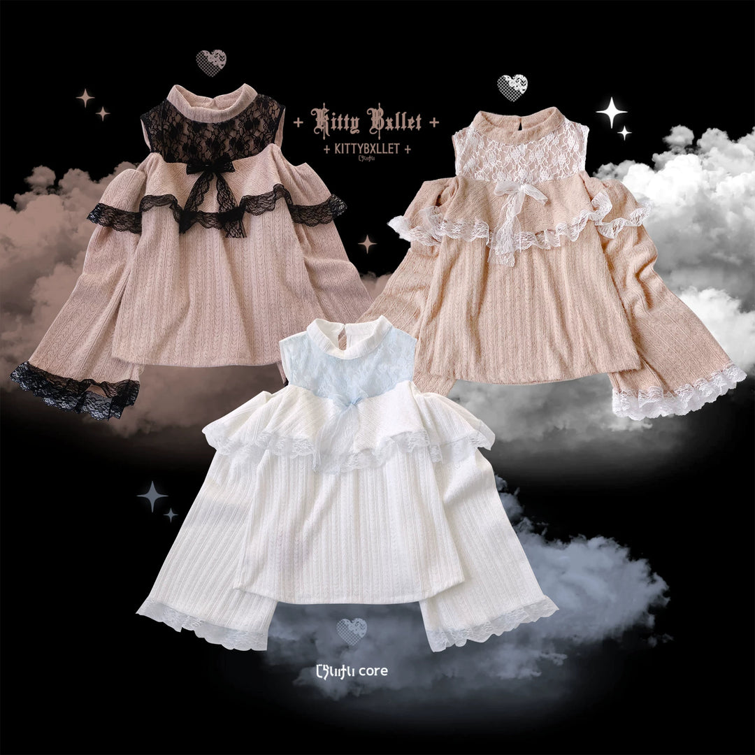 Soft Plush Ryousangata Sweater, Lace Details 44470:810630