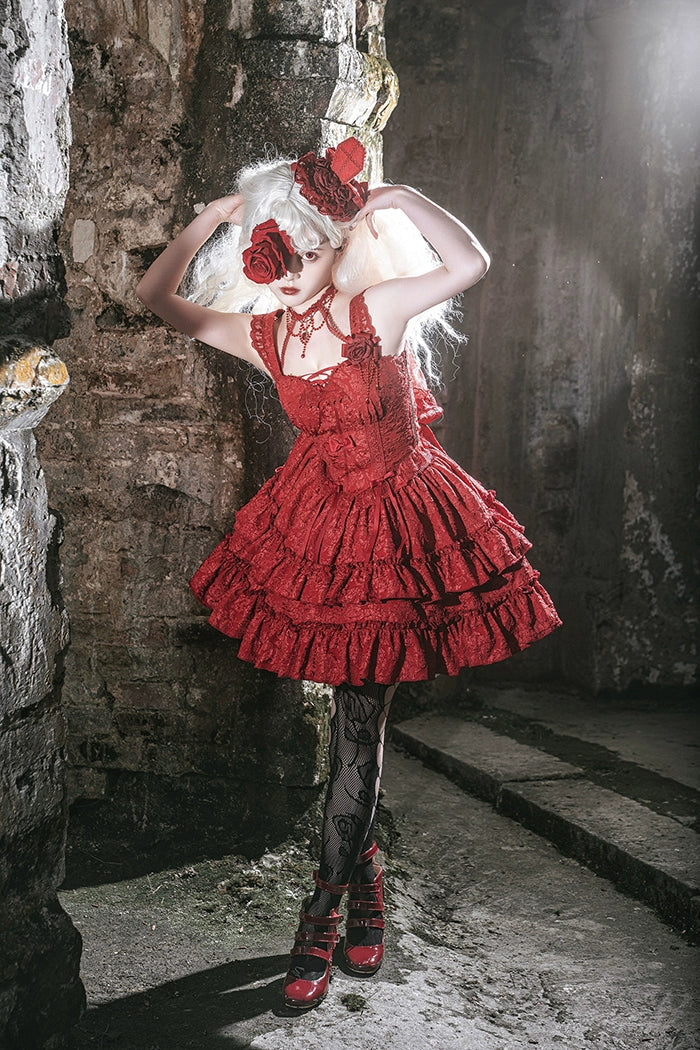 Gothic Lolita SK Set Blood Rose Skirt Corset Multicolor 35684:498390