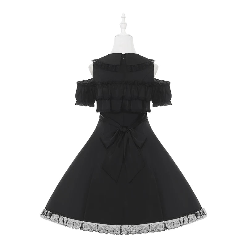 Jirai Kei Open Shoulder Dress, Layered Chest Ruffles 45366:847743