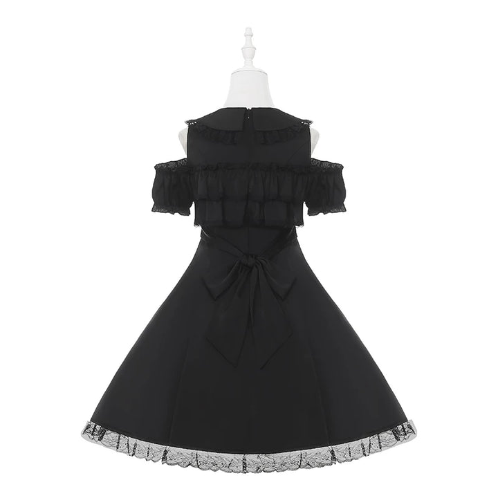 Jirai Kei Open Shoulder Dress, Layered Chest Ruffles 45366:847743
