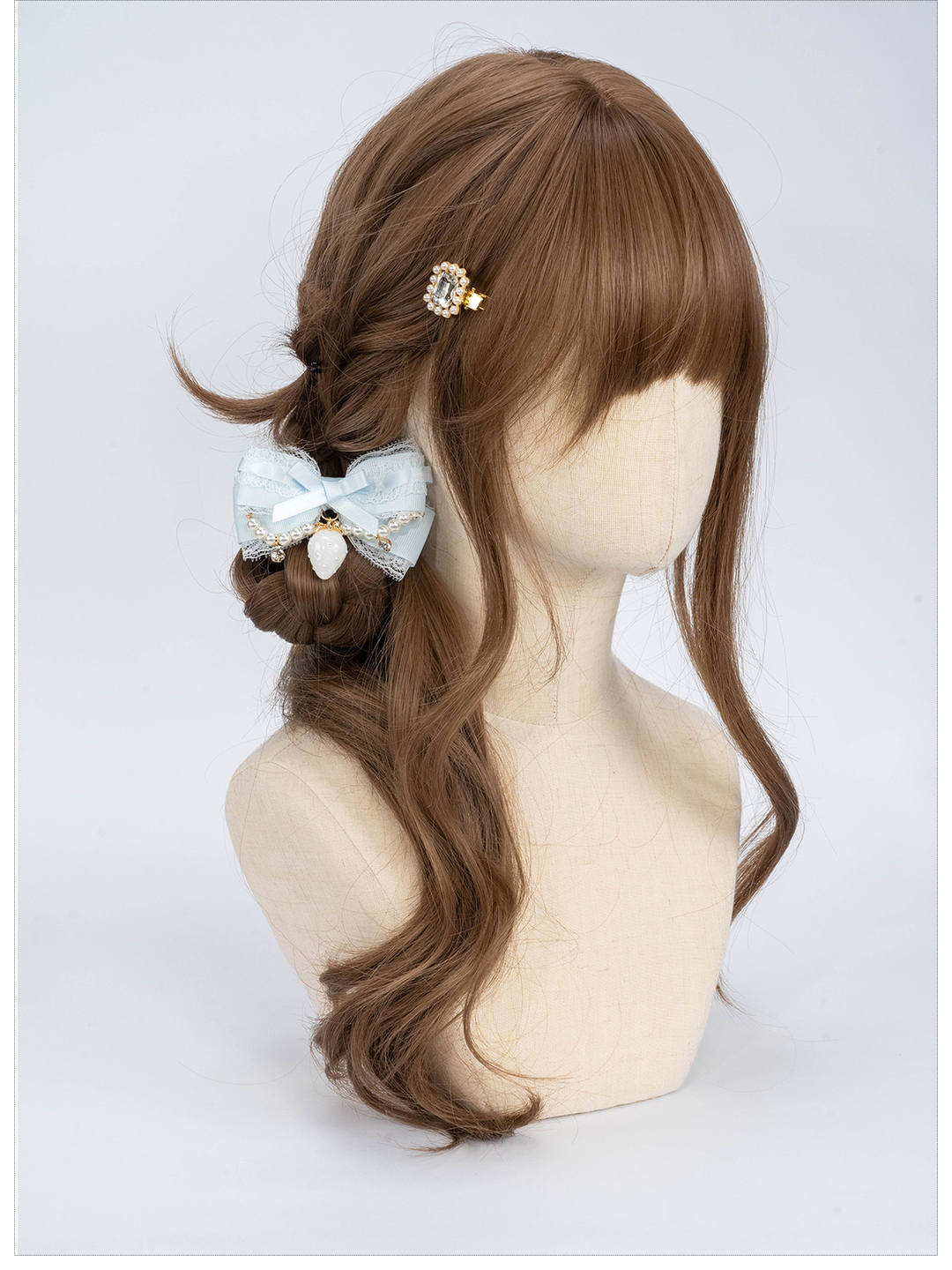 Lolita Bow Hair Clip Handmade Pearl Chain Barrette 36120:512796 36120:512796