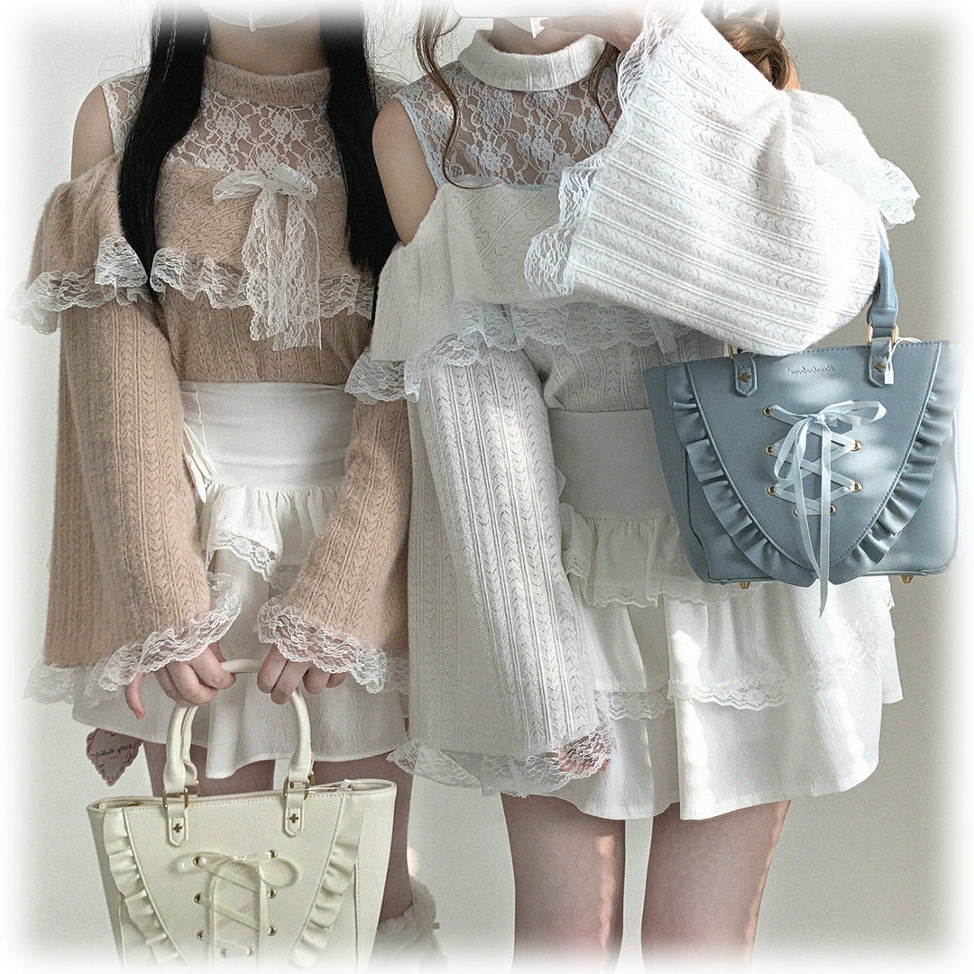 Soft Plush Ryousangata Sweater, Lace Details 44470:810469