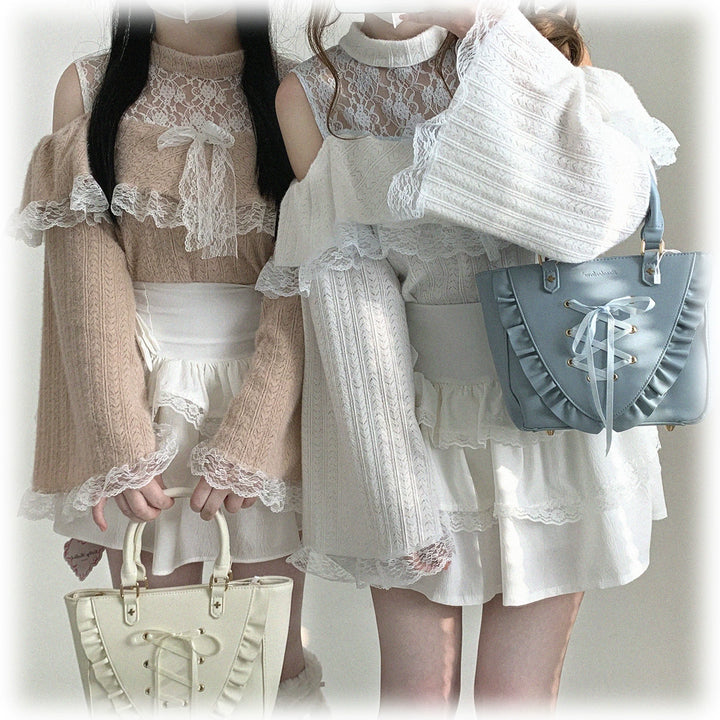 Soft Plush Ryousangata Sweater, Lace Details 44470:810469