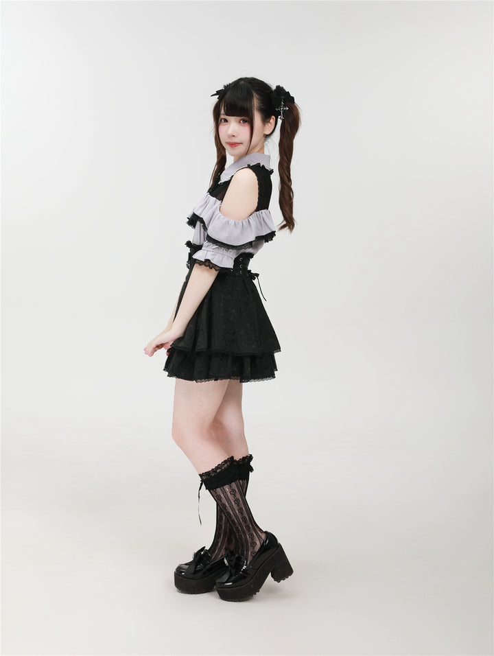 Jirai Kei Shirt with Bust Flounce Hem/Hidden Button 43035:762539
