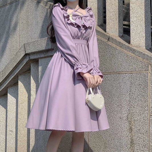 Elegant Lolita Dress Purple Lolita Dress Puff Sleeve Dress (L M S XL) 36412:564144