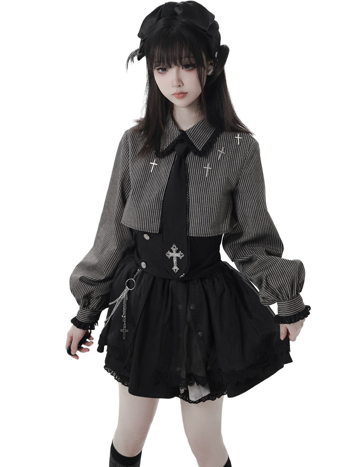 Gothic Striped Blouse and Black Skirt Set 44172:800224