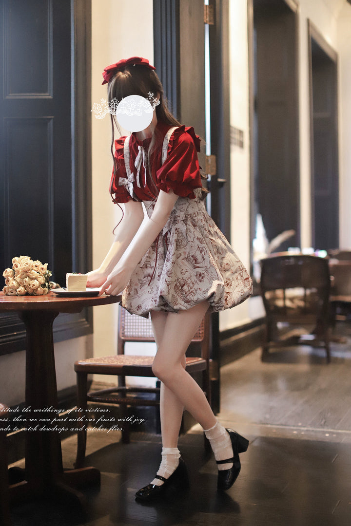 Classic Lolita Dress Jacquard Bud Salopette + Blouse + Bloomers 42920:757790