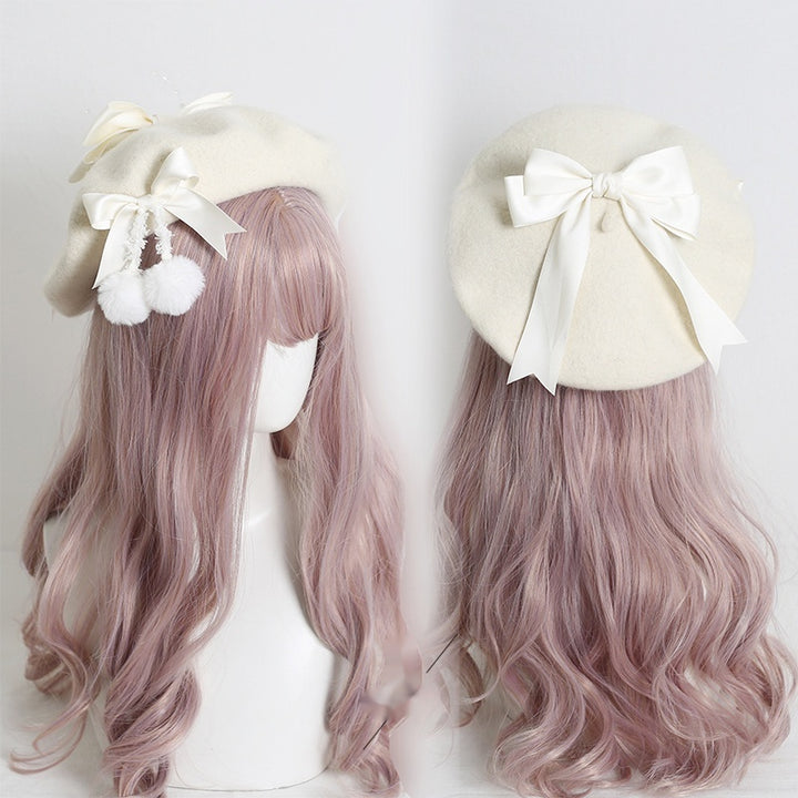 Japanese Lolita Felt Ball Bow Multicolored Hat Beret 28930:350648 28930:350648