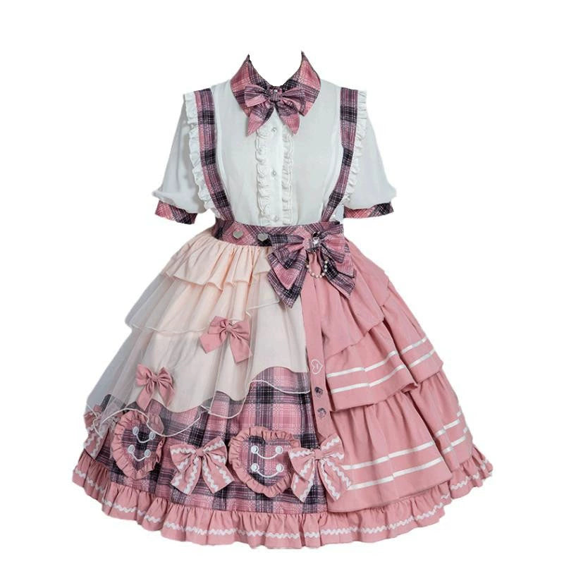 Lolita Dress Suspender Skirt Set Sweetheart Plaid Outfit 37004:543962 37004:543962